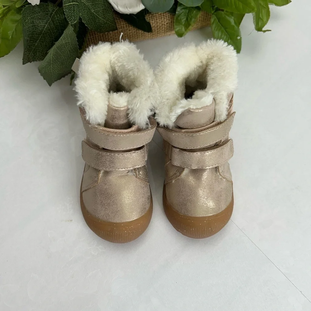 Kids Metallic Faux-Fur Winter Boots - Cream